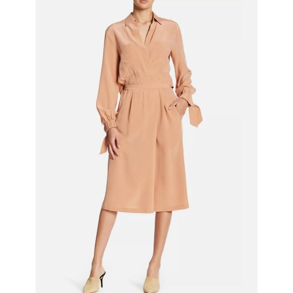 Vince 100% Silk Slit Back Long Sleeve Blush Pink Shirt Dress Size Small